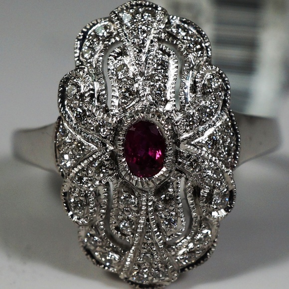 18KW Gold Genuine Ruby & Diamond Ring - Picture 2 of 8